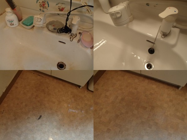 洗面台と脱衣所の床のクリーニング