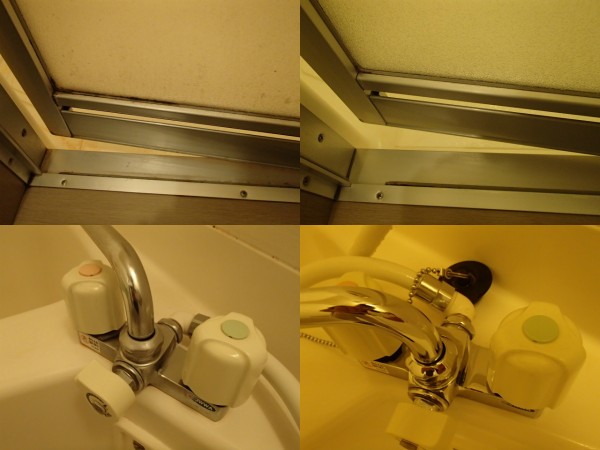 浴室ドアと混合栓のクリーニング