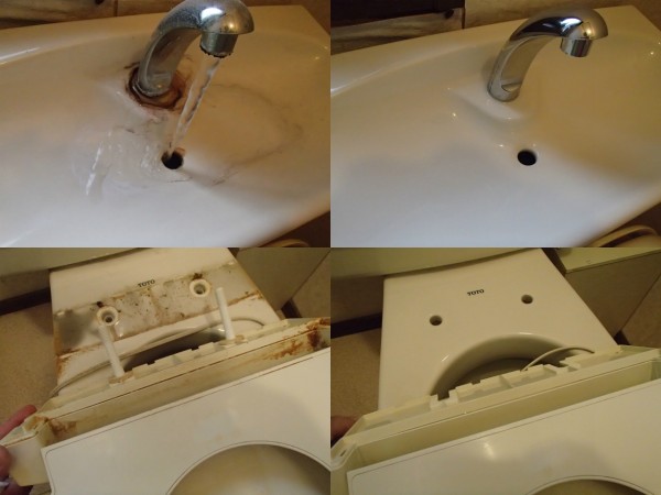 暖房便座や手洗い部分の水あかを落とす